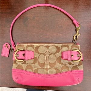 Coach Tan and Pink Signature Wristlet